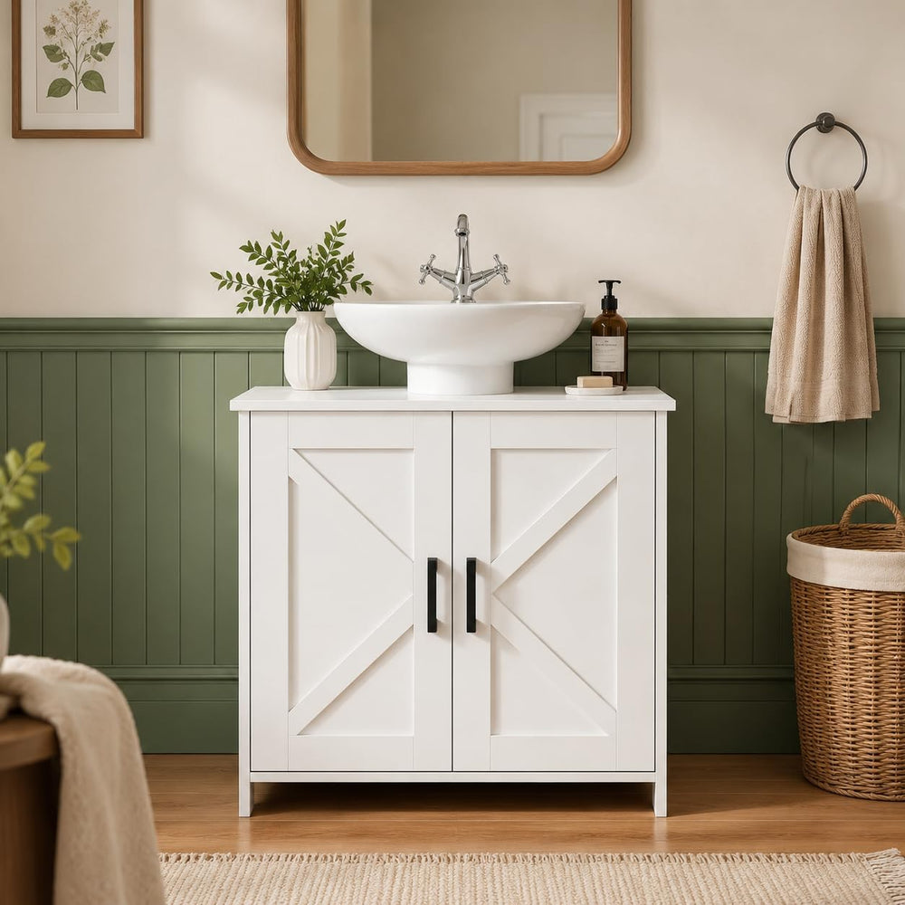 23.6" W Farmhouse Pedestal Sink Storage Cabinet with Adjustable Shelf