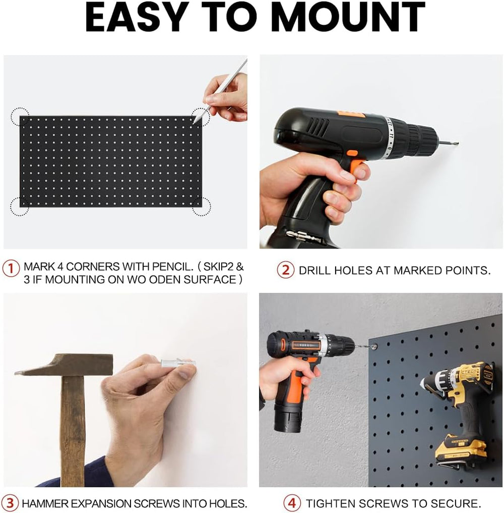 Peg Board, Metal Pegboard Tool Organizer, 12 x 24 in, 30 lb Capacity