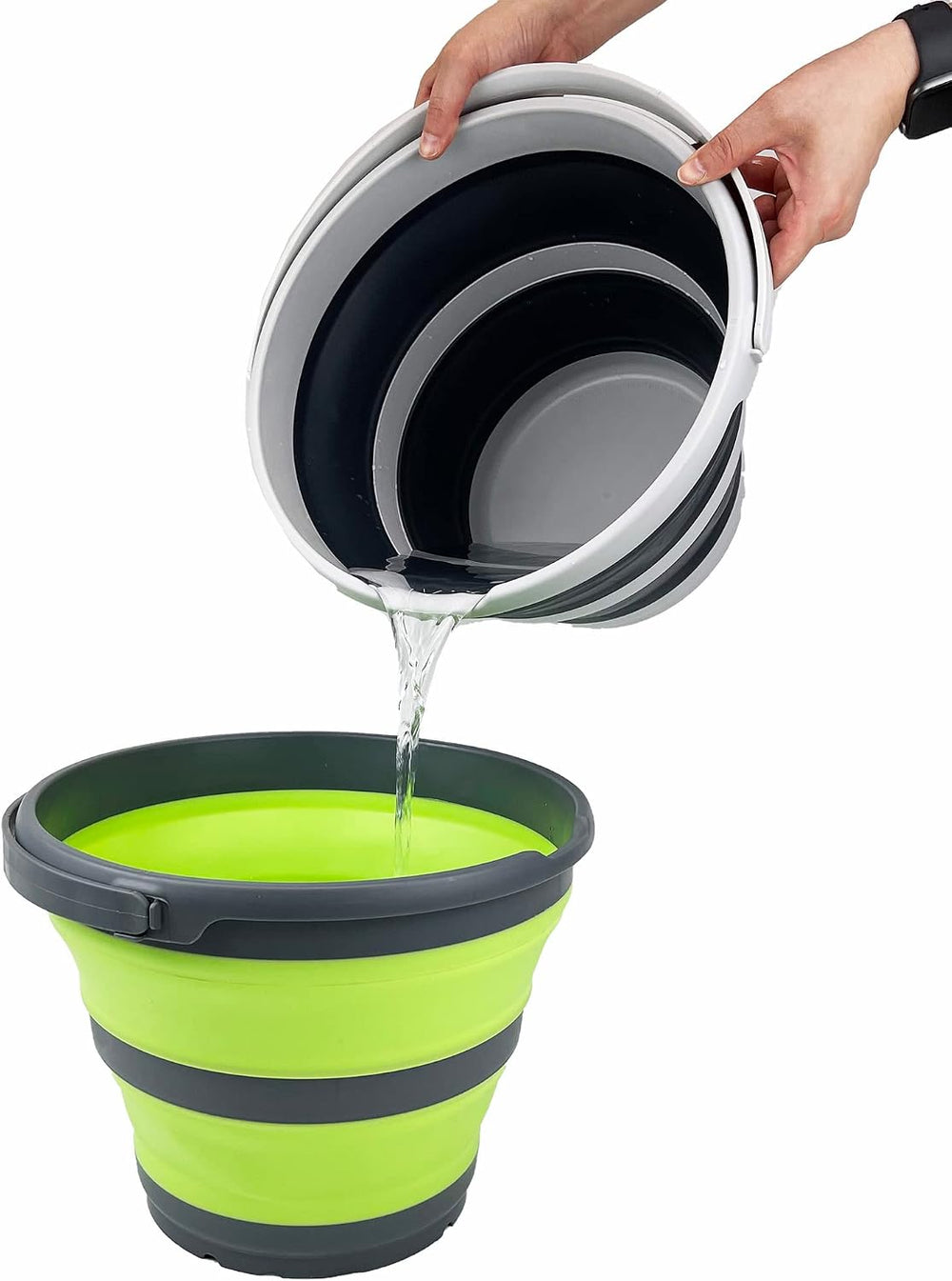 SAMMART Collapsible Bucket Set (5.5L (1.4 Gallon) + 10L (2.6 Gallon)) (Grass ...