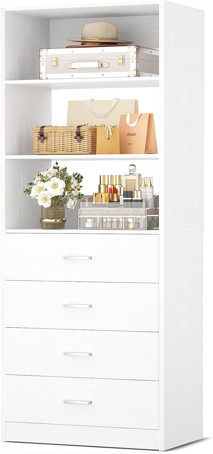 Aheaplus Closet Drawers System, 21.3" Wood Closet Organizer with 4 Drawers