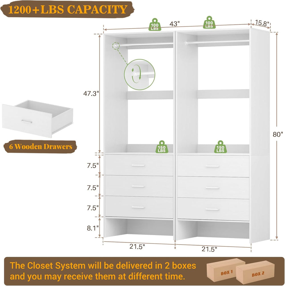 Aheaplus Closet System Closet Organizer, 3.6FT Closets, Set of 2, White