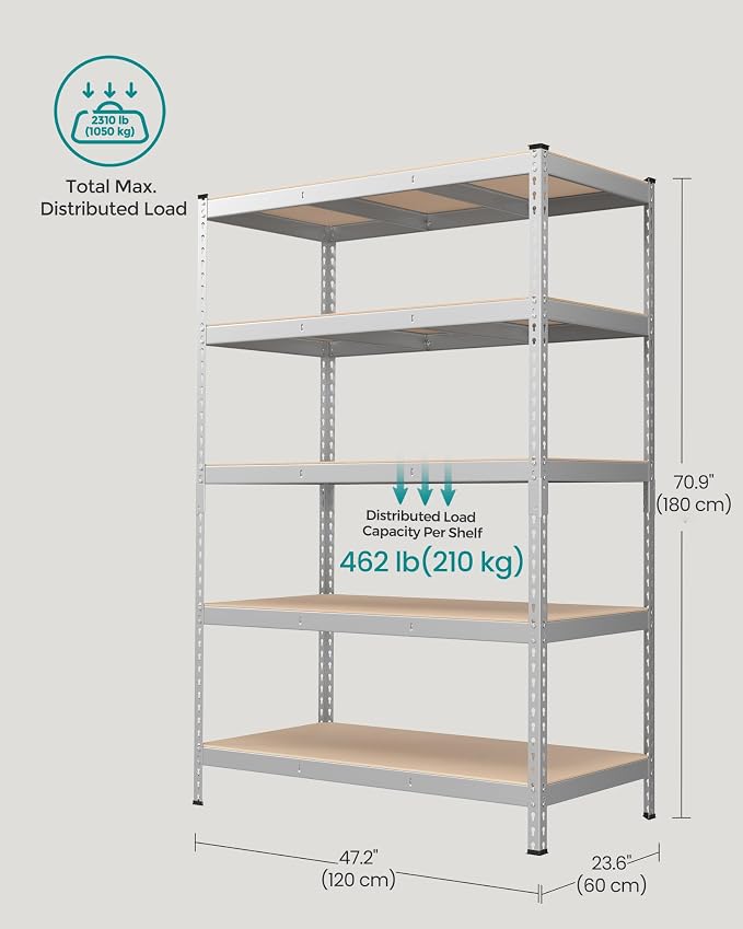 SONGMICS 5-Tier Storage Shelves, Load 2310 lb, Boltless Assembly, Adjustable ...