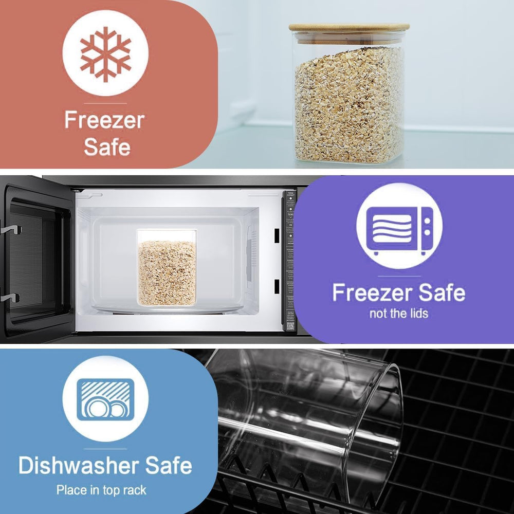 5 Pack Square Glass Pantry Storage Containers with 132 Kitchen Food Pantry La...