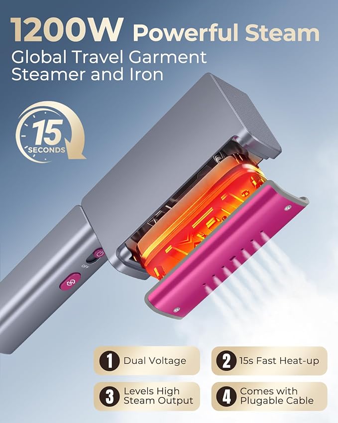 1200W Travel Steamer for Clothes Portable Mini, Dual Voltage, Small Foldable