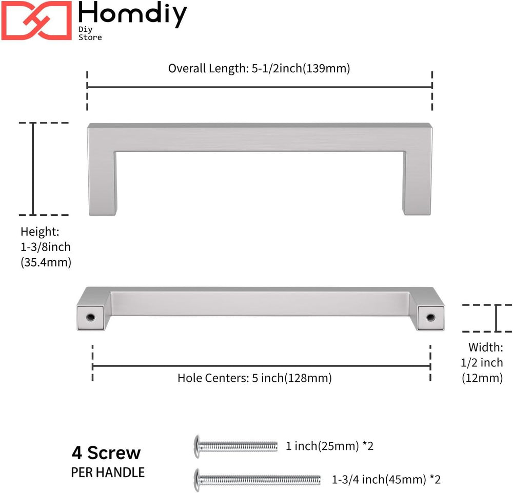 homdiy 30 Pack 5" Hole Center Brushed Nickel Kitchen Cabinet Handles