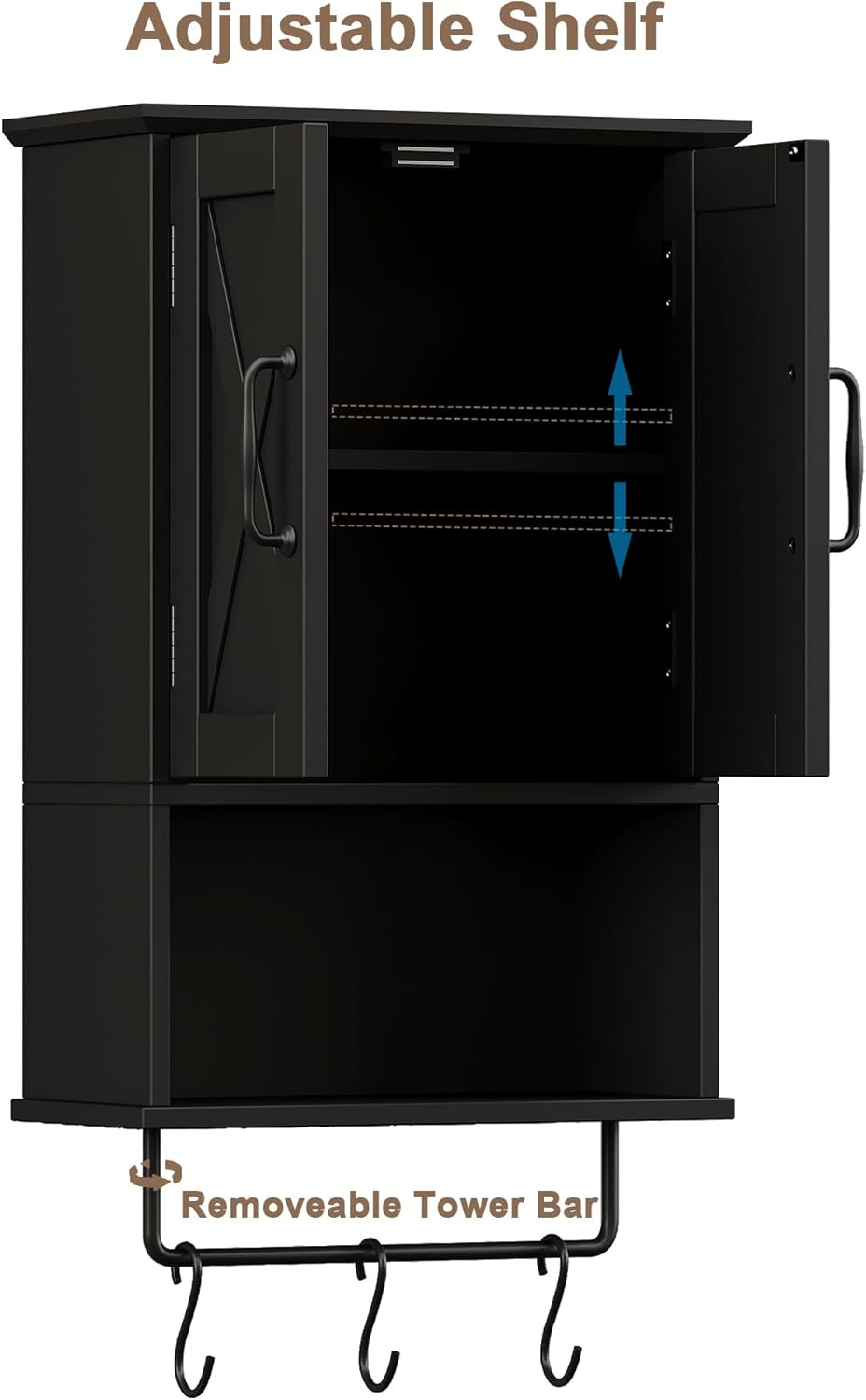 ChooChoo Small Medicine Cabinet with Towel Bar, Hanging Storage, 3 Hooks