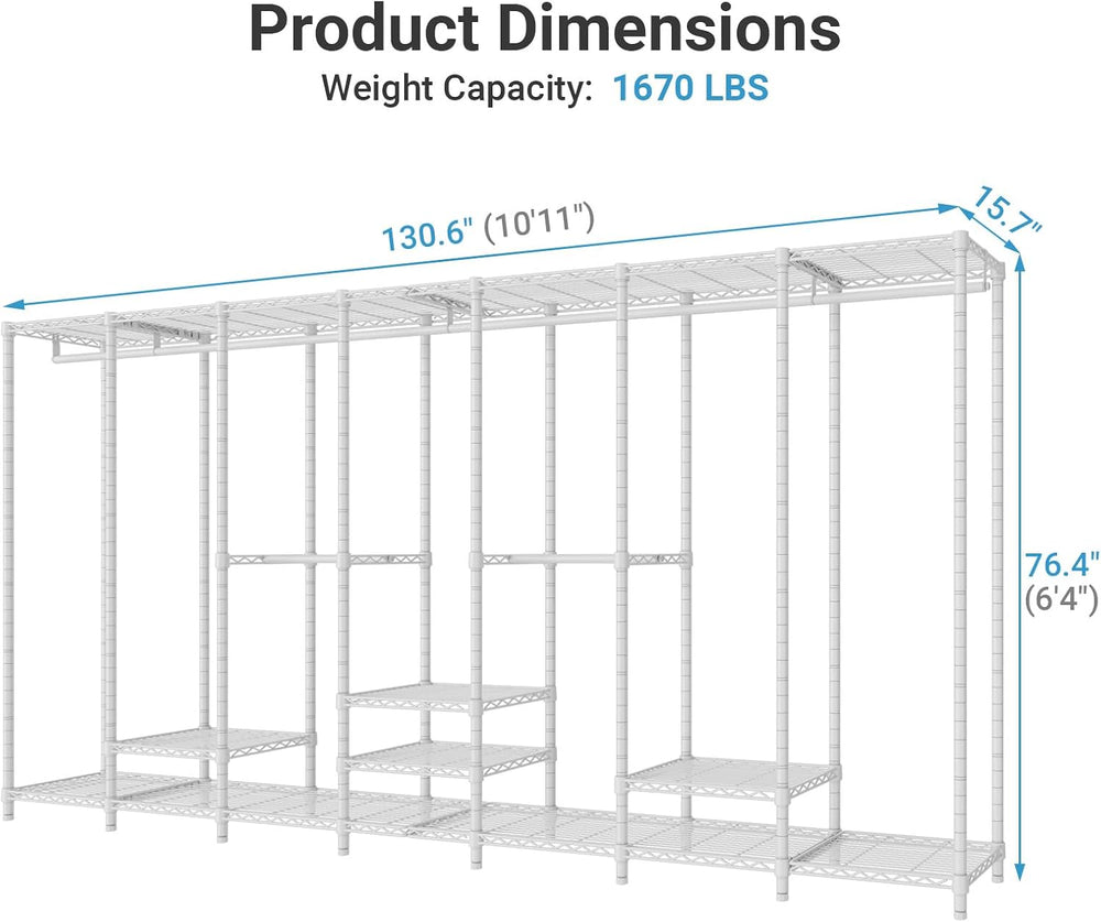 VIPEK V70 White Metal Garment Rack, Adjustable Open Wardrobe Load 1670lbs