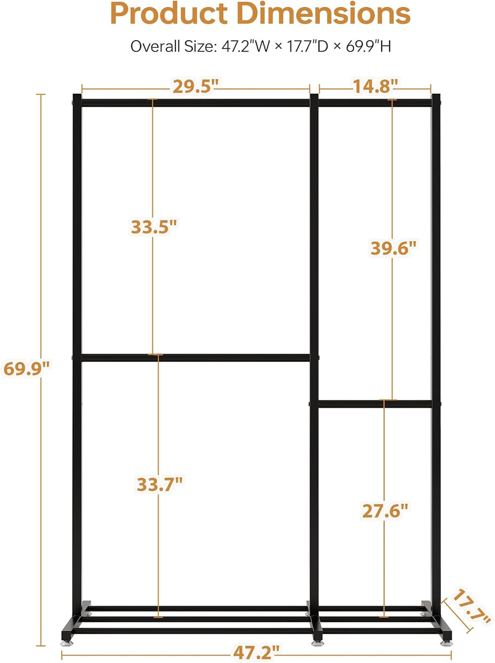 Clothing Rack with 4 Hanging Rod, 47.2" x 17.7" x 69.9", Doubl...