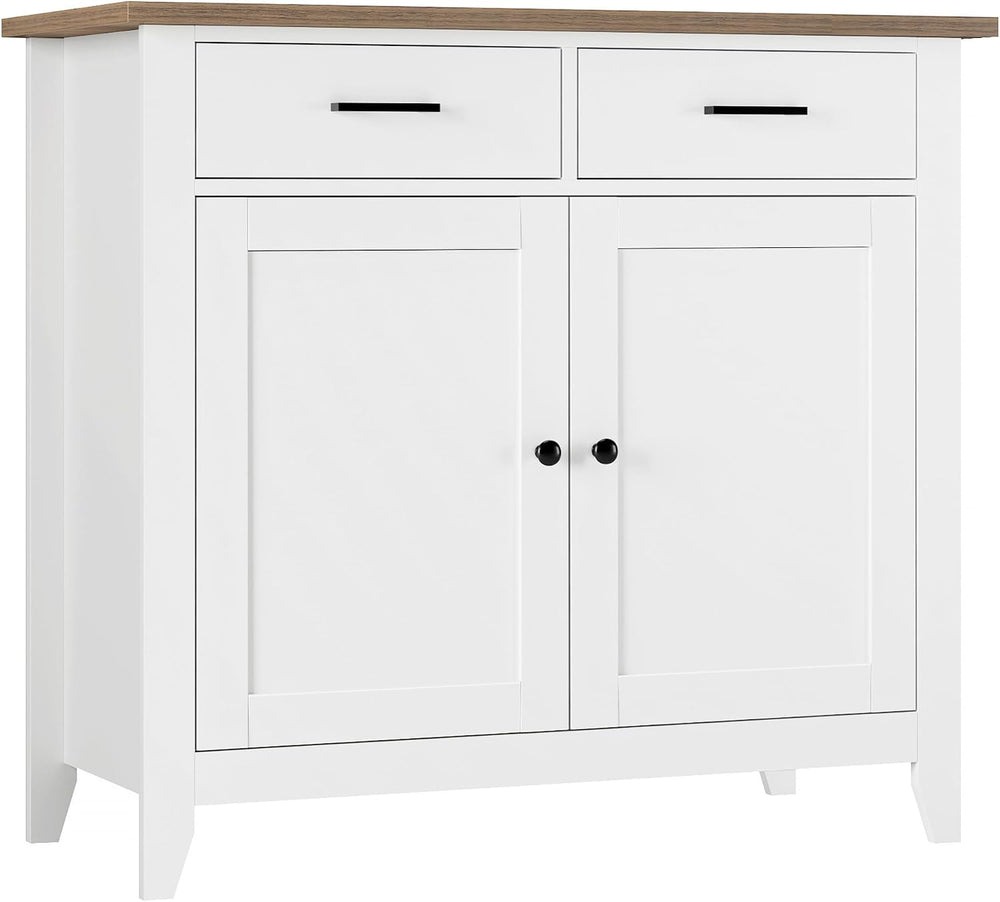 HORSTORS Farmhouse Kitchen Storage Cabinet, Small Buffet, Coffee Bar, White