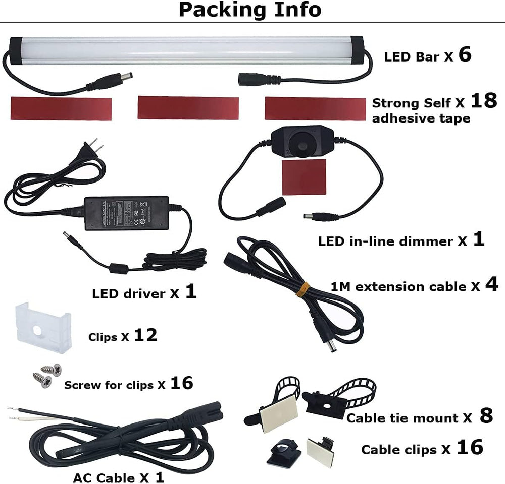 Under Cabinet LED Lighting Kit Plug in or Hardwired, 6 pcs 12 Inches Light St...