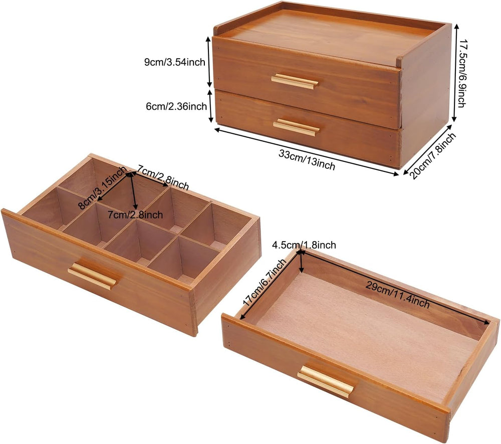 Wooden Desk Organizer With 2 Drawers, Desktop Drawers Storage Cabinet