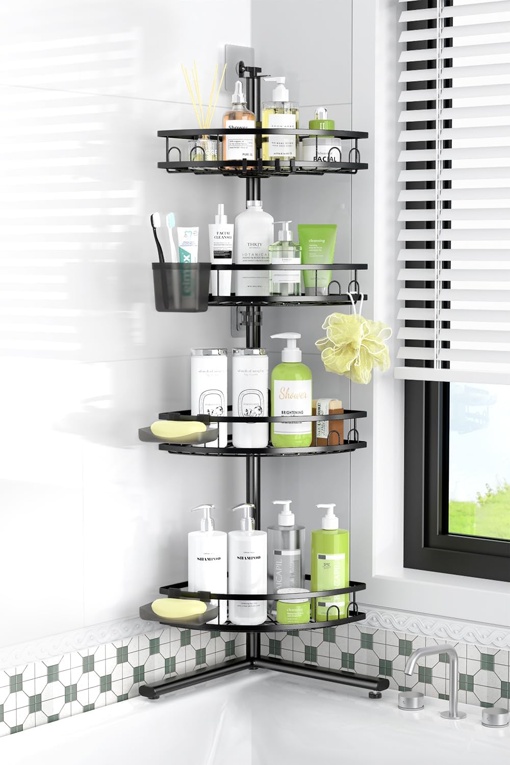 Standing Shower Caddy Corner - Rustproof Bathroom Shower Stand Shelf