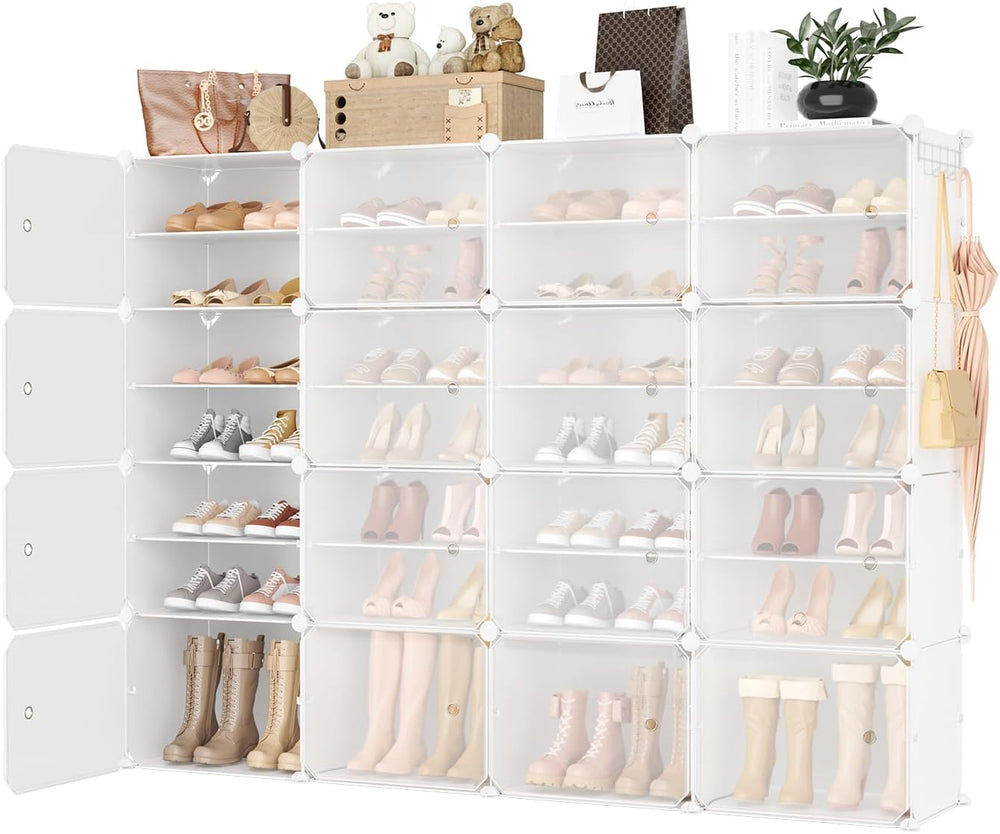 Portable Shoe Rack Organizer with Door, 64 Pairs Shoe Storage Cabinet Easy As...