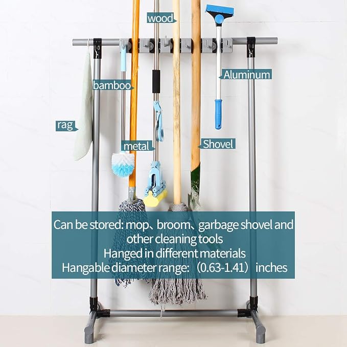Broom Mop Holder Floor-Mounted mop Rack Cleaning Tool storage