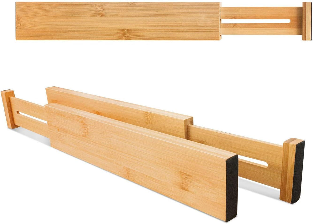 VaeFae 6-Pack Adjustable Bamboo Drawer Dividers, Expandable Drawer Organizer ...