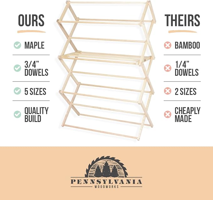 Pennsylvania Woodworks Clothes Drying Rack: Solid Maple Hard Wood Laundry Rack