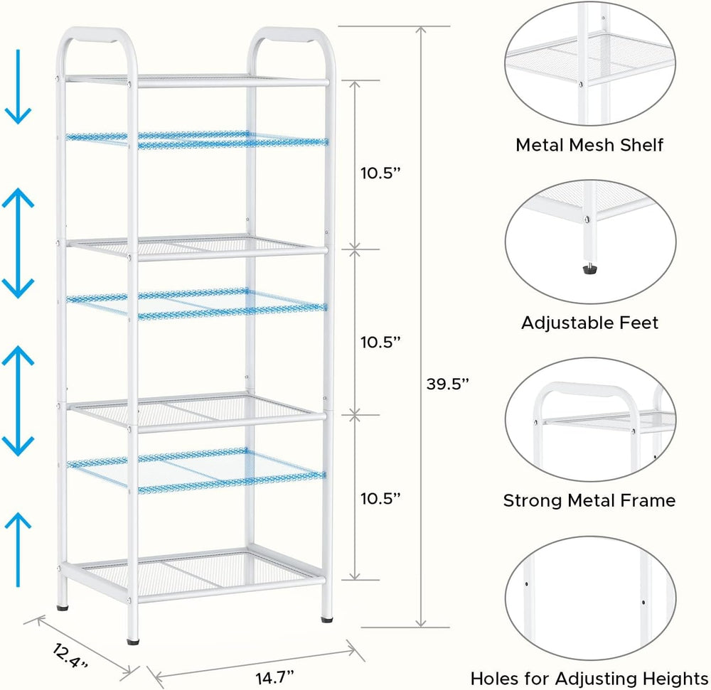MAX Houser 4 Tier Standing Shelf Units for Kitchen Storage Rack, White