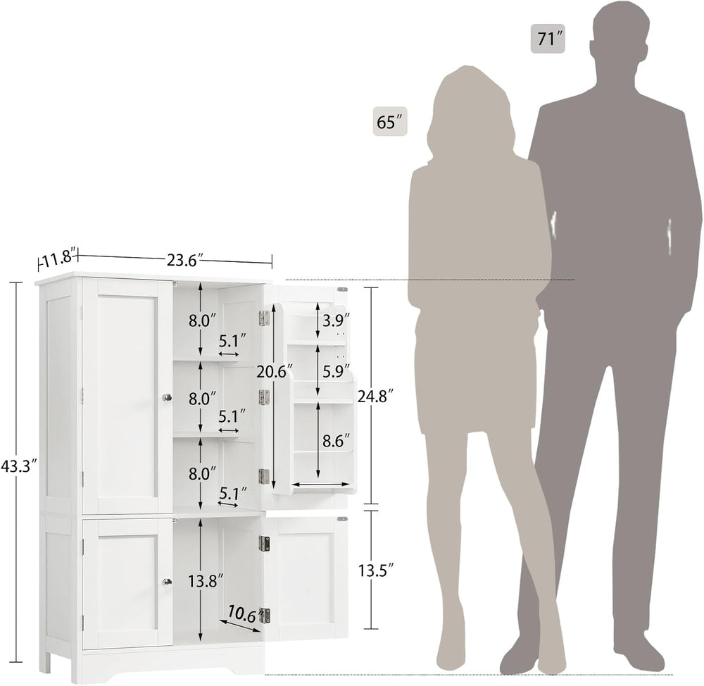 43"H Pantry Cabinet with 4 Doors, Kitchen Cabinet with 6 Door Shelves