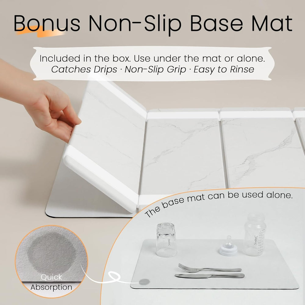 Foldable Stone Dish Drying Mat, 24.5 x 16 in, Ivory White Marble