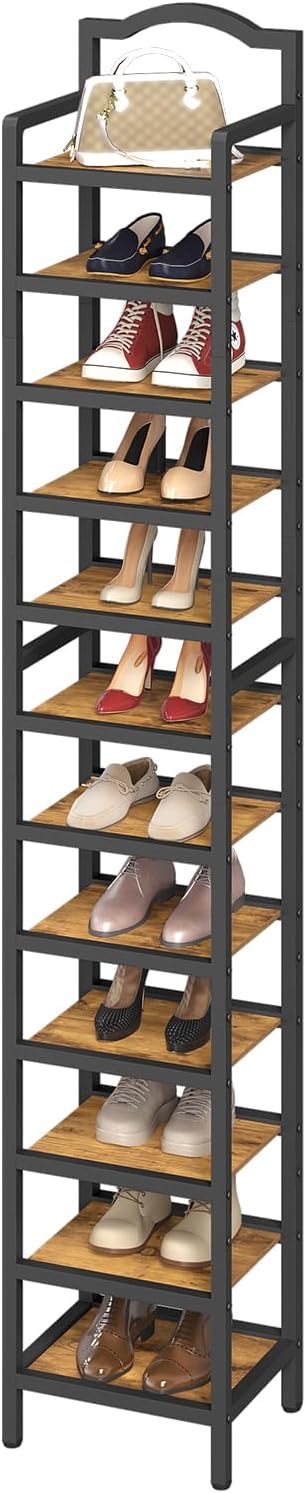 YATINEY 12-Tier Tall Shoe Rack, Vertical Shoe Organizer for Small Spaces, Woo...