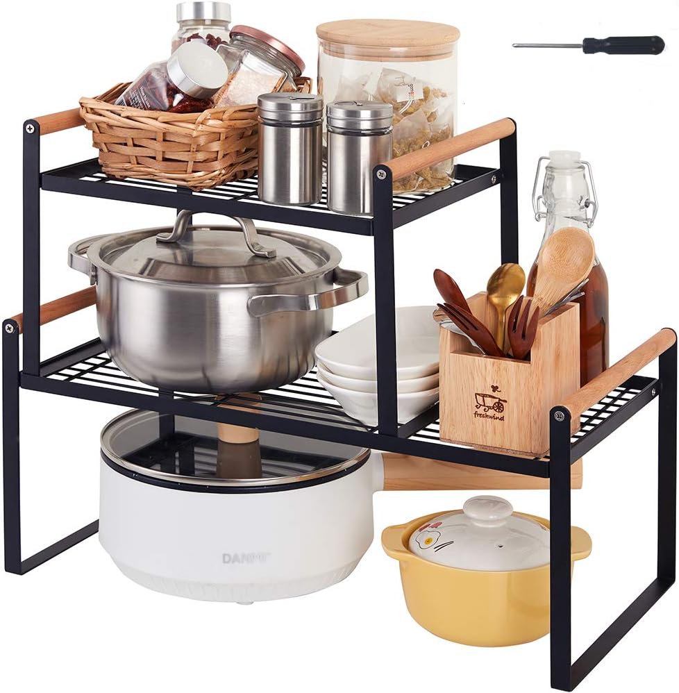 Kitchen Cabinet Organizer Set of 2 with Wooden Handles