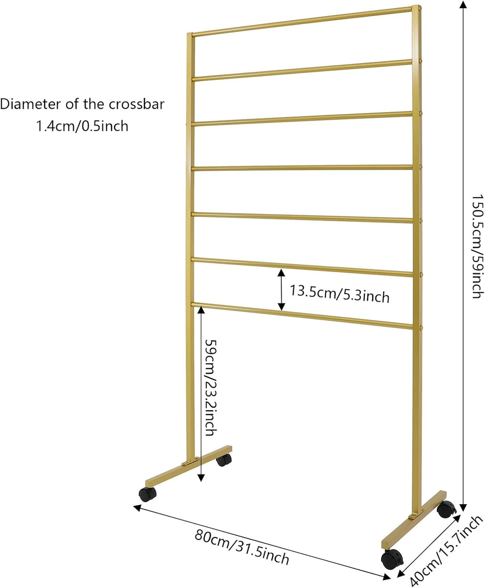 7 Tier Metal Display Rack with Wheels, Floor Standing Scarf Display Stand, Hi...