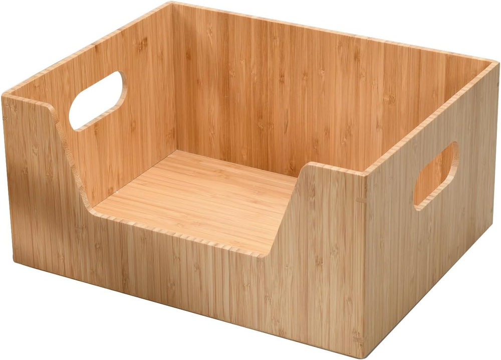 Bamboo Storage Box with Open Front Stackable Bin Organizer to use in closets,...