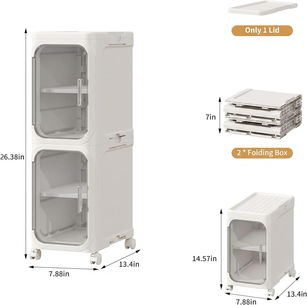 Narrow Slim Bathroom Storage Cabinet with Wheels, 2-Tier White