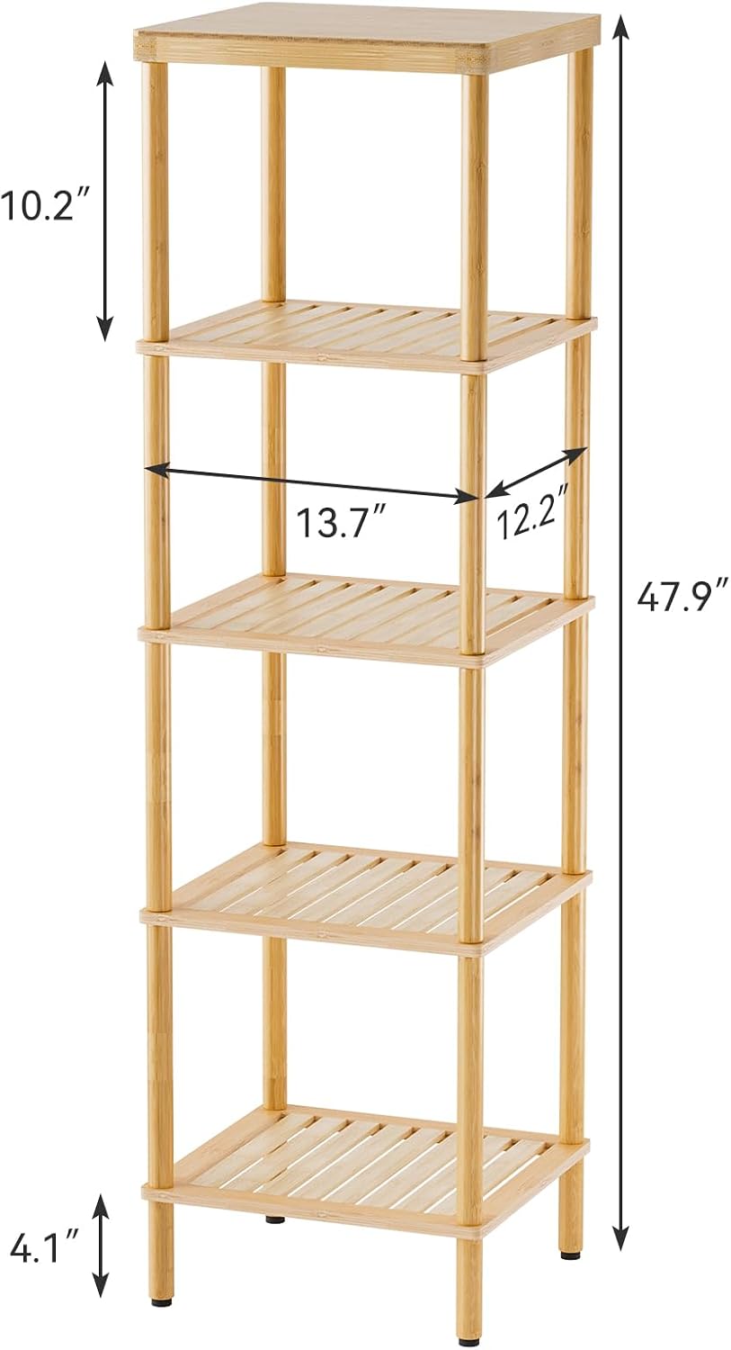 AmazerBath 5-Tier Bamboo Bathroom Shelf, Bathroom Standing Shelves, Multifunc...