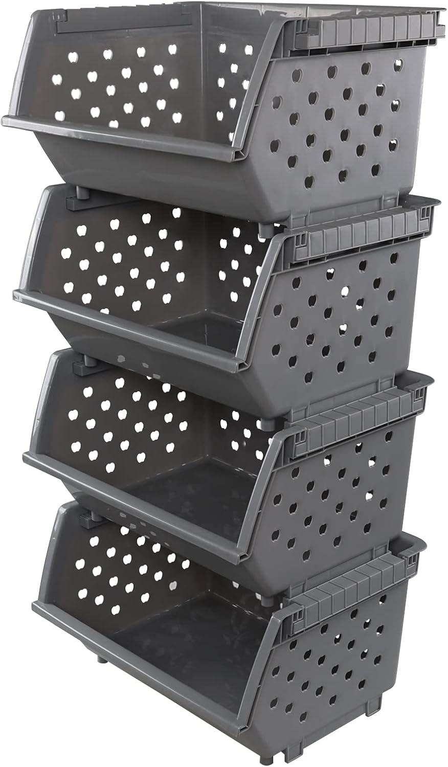 Zopnny Stackable Storage Baskets, 4-Tier Plastic Stacking Bins Open Front