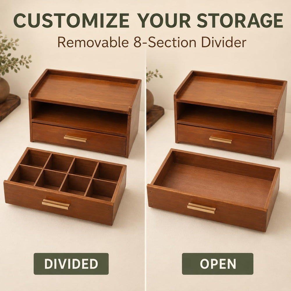 Wooden Desk Organizer With 2 Drawers, Desktop Drawers Storage Cabinet