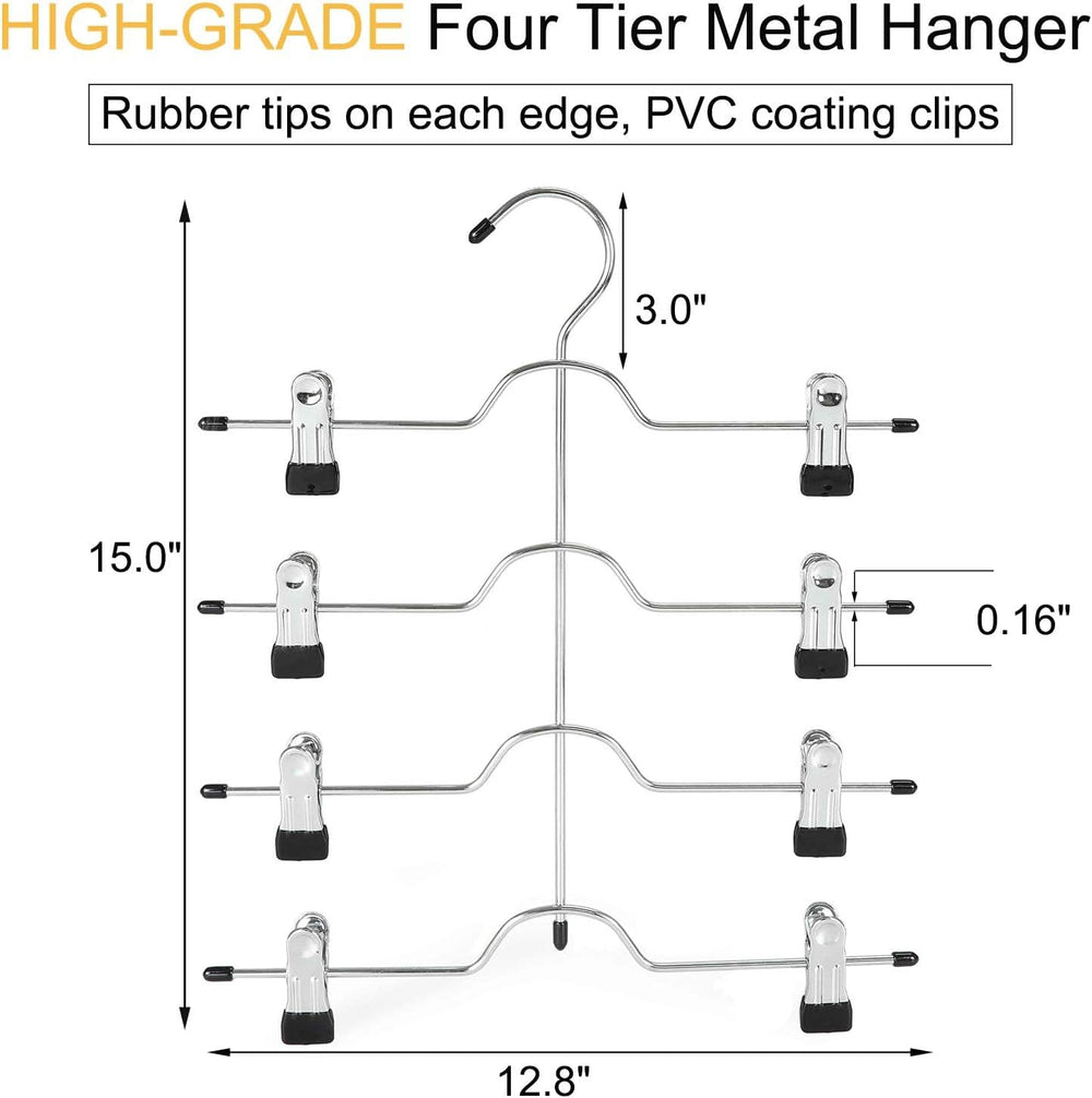 TOPIA HANGER 4 Tier Metal Skirt Hangers with Clips 80% Space Saving 4 Pack