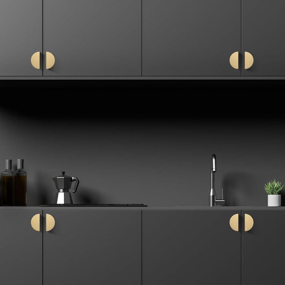 QOGRISUN 5-Pack Solid Brass Gold Drawer Pulls, Half Moon Cabinet Handles