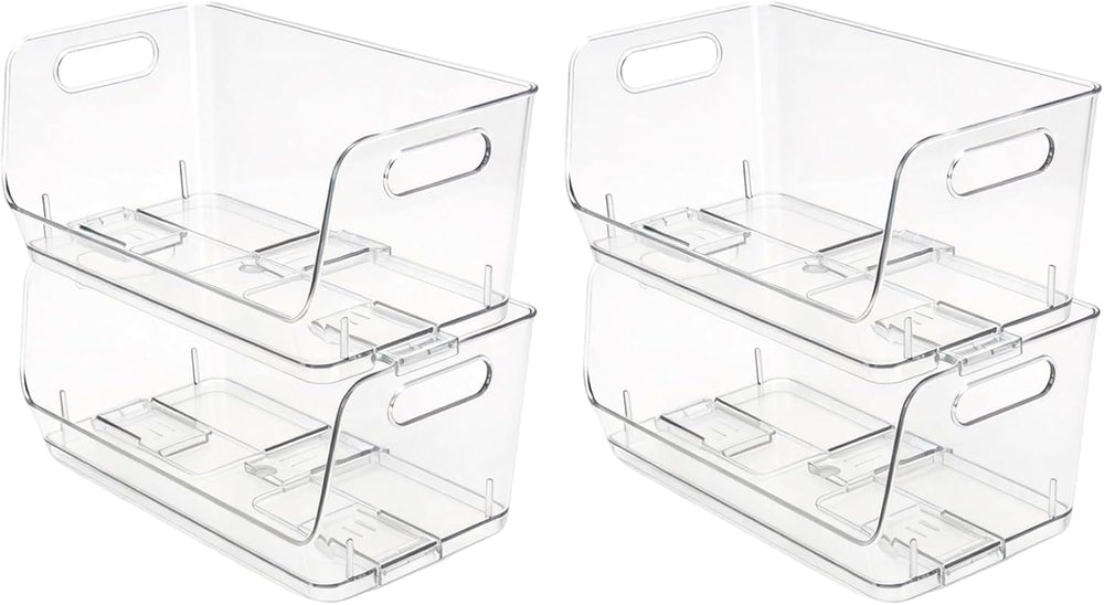 4-Pack Stackable Pantry Organizers and Storage, Clear Fridge Organizer Bins