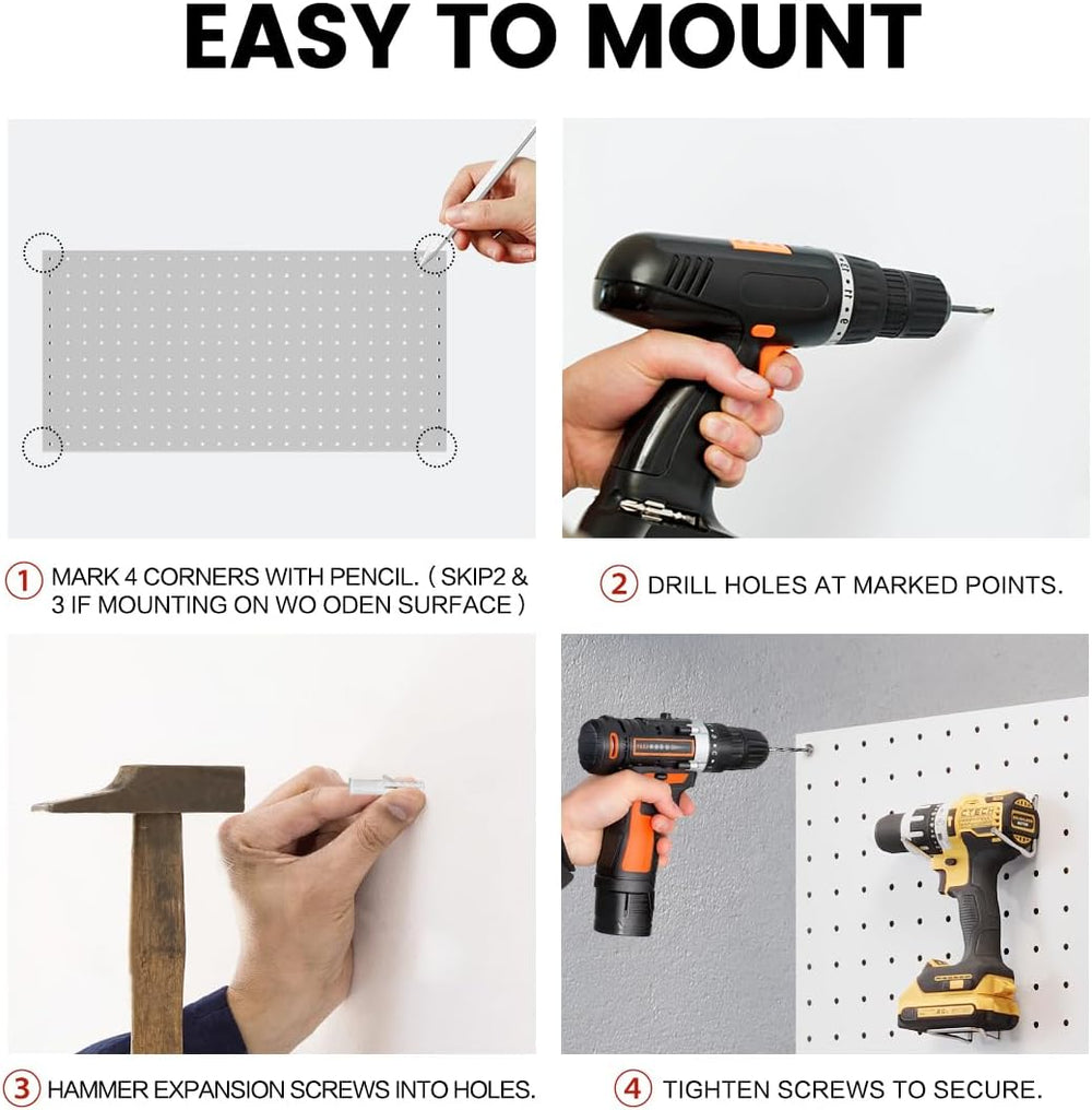 Peg Board, Metal Pegboard Tool Organizer, 12 x 24 in, 30 lb Capacity