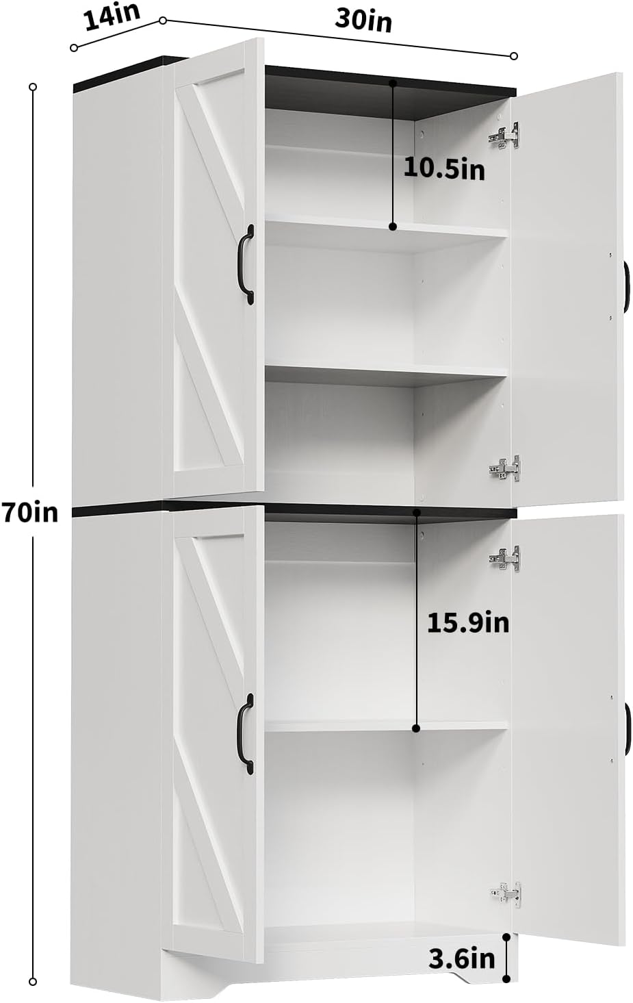 IDEALHOUSE 70" Kitchen Pantry Storage Cabinet with 3 Adjustable Shelves