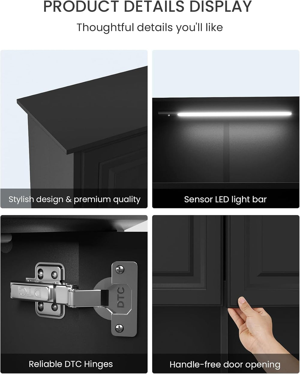 HAIOOU Bathroom Wall Cabinet with Motion Sensor Light, 23.6 Inch - Black