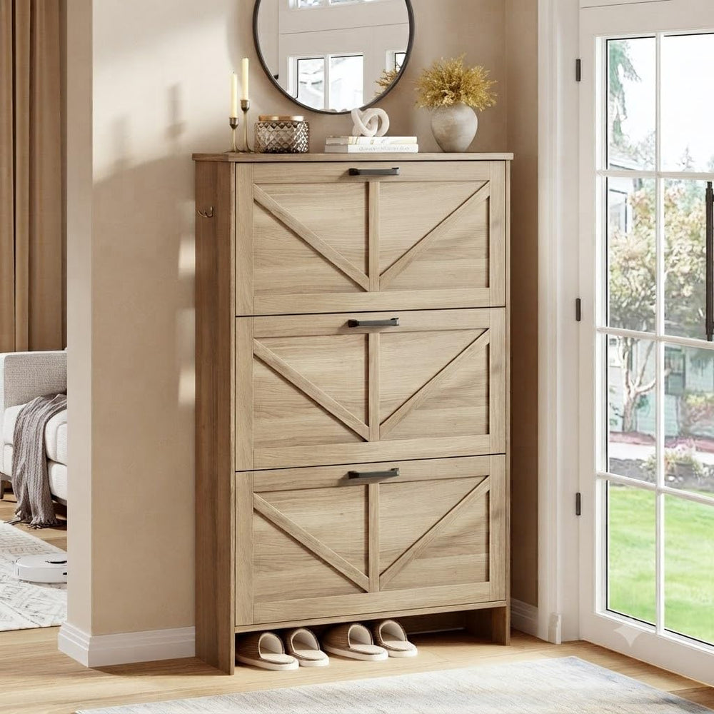 Nicetree 3-Drawer Flip Shoe Storage Tower – Slim-Profile Freestanding Rack wi...