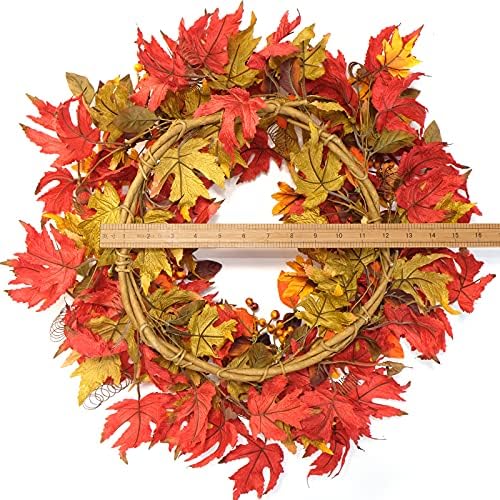 Idyllic 20 Inch Fall Wreath for Front Door - Maple Leaves Autumn Wreath for T...