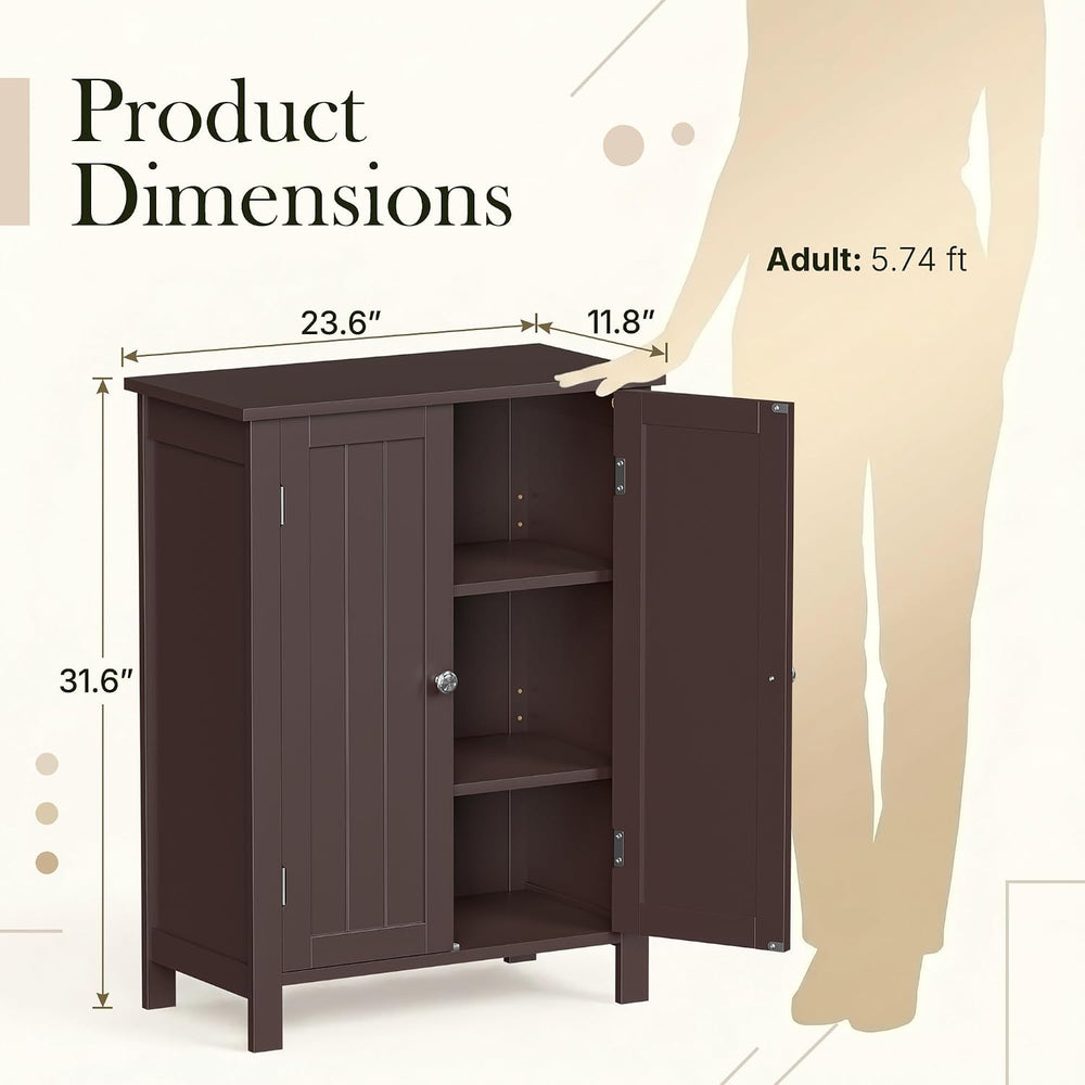 ZENY Bathroom Floor Storage Cabinet with Double Door + Adjustable Shelf, Wood...