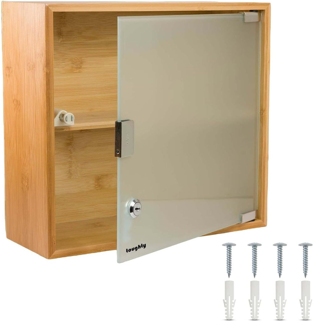 Locking Medical Cabinet, Wall Mounted First Aid Cabinet, Bamboo