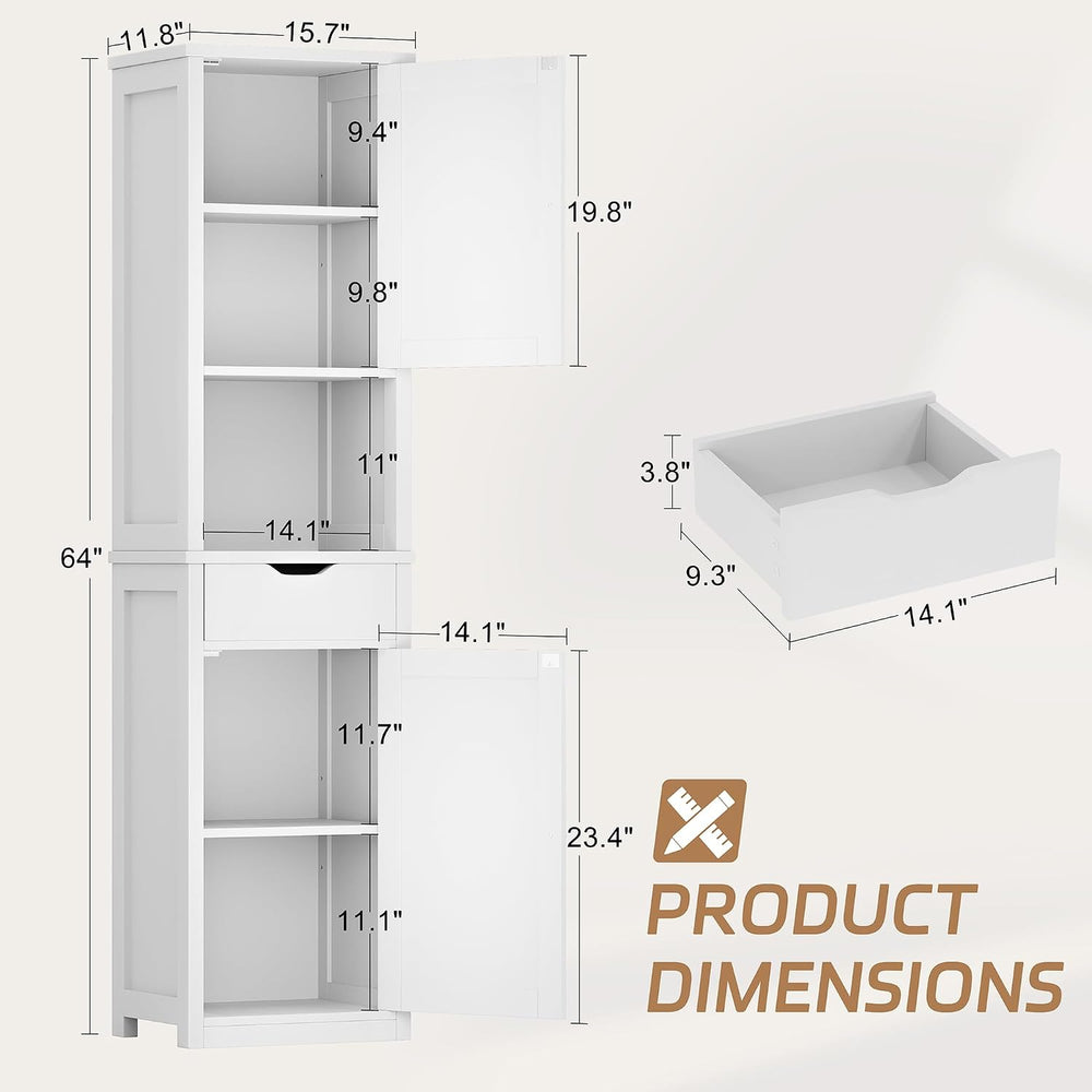 Shintenchi Tall Bathroom Storage Cabinet, Narrow Slim Cabinet, White