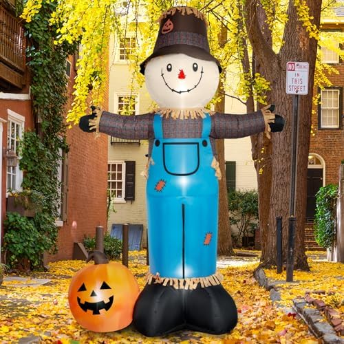 8 FT Fall Inflatables Scarecrow Decorations, Scarecrow with Pumpkin Inflatabl...