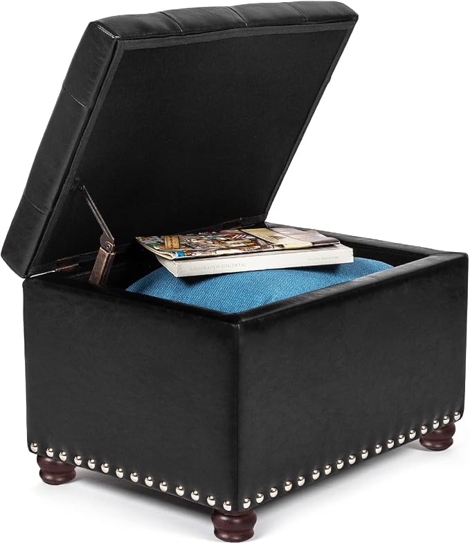 24'' Leather Storage Ottoman Rectangular Foot Rest Stool
