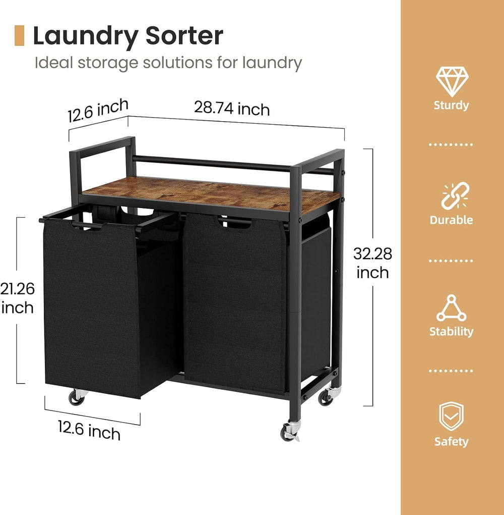 SwaaVee Laundry Sorter, Laundry Hamper with Wooden Top Shelf, 2×14.5Gal(110L)...