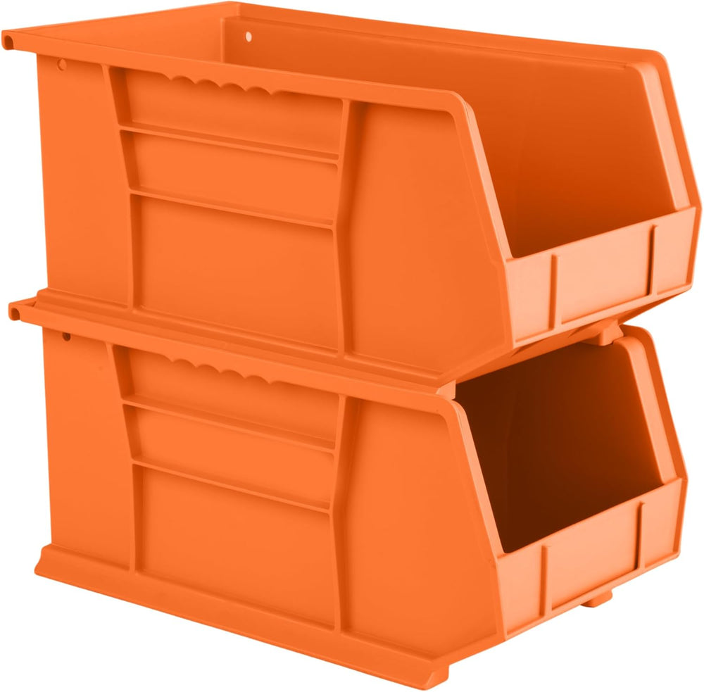 15" x 8" x 7" (6 Pack) Plastic Stackable Storage Bin, Orange