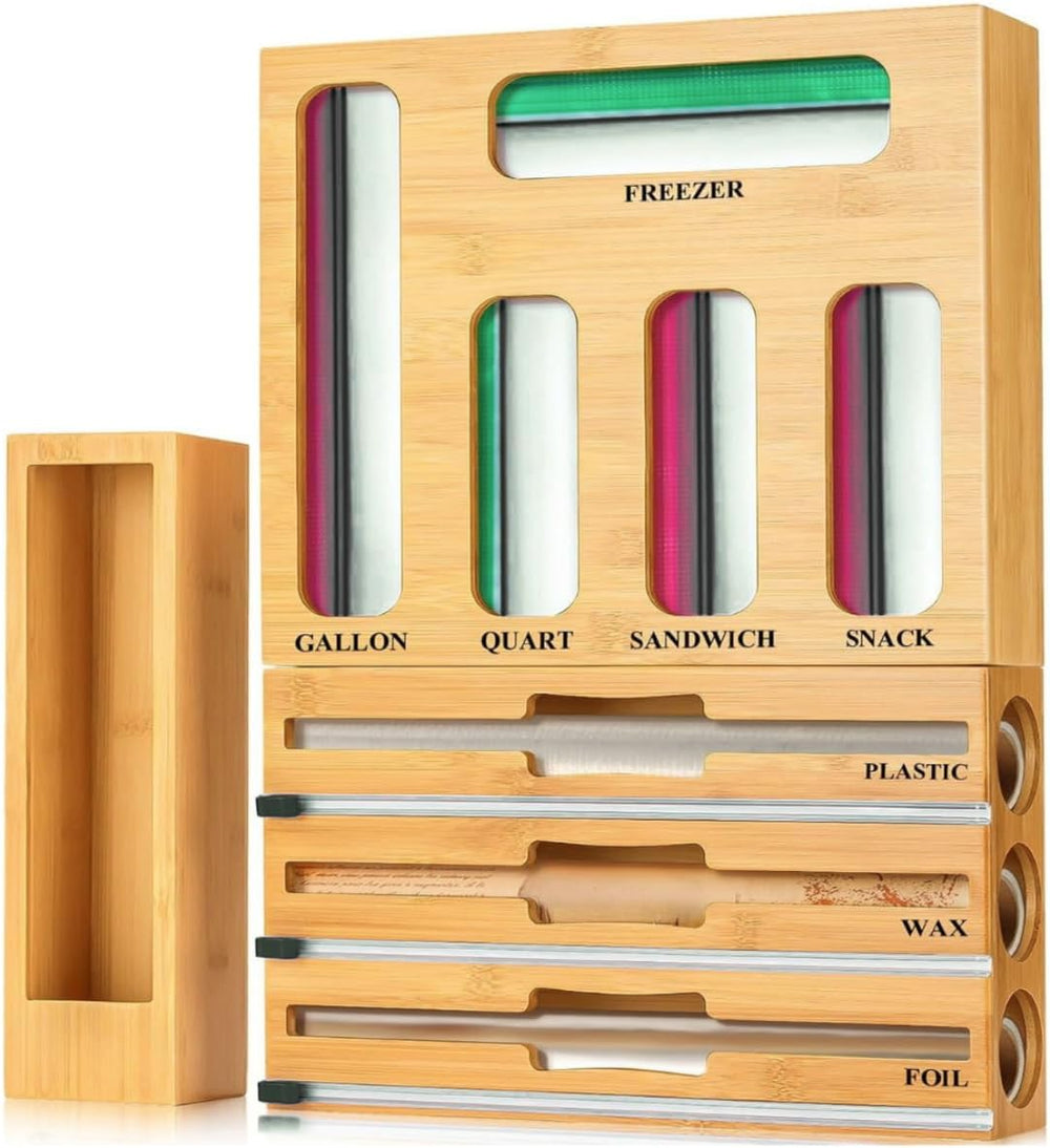 Atlas Lane Supply 9 in 1 Bamboo Storage Bag Organizer for Kitchen Drawer, Bam...