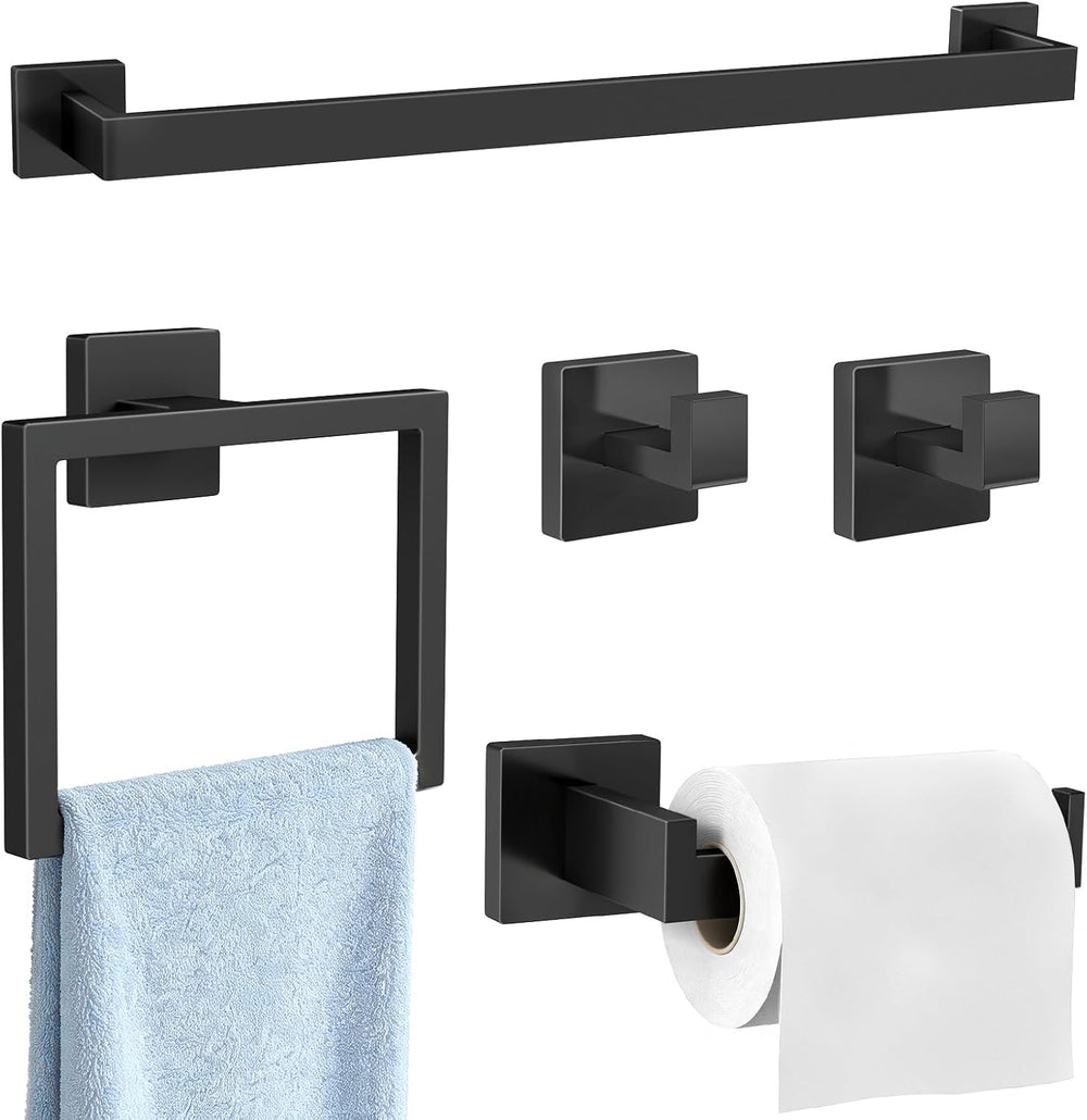 Bathroom Accessories Set Wall Mounted, 5-Piece 24In Matte Black