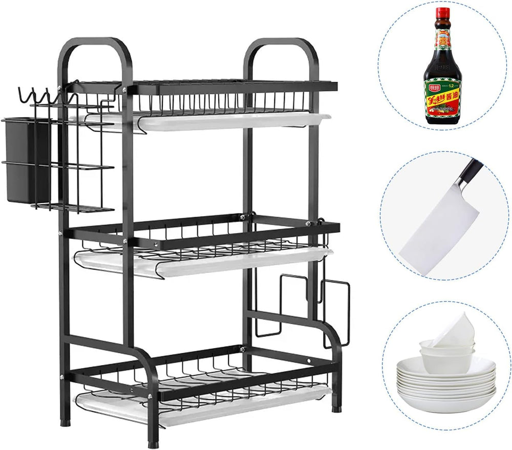 KUK 3 Tier Dish Drying Rack, Stainless Steel Over The Sink Dish with Drain Tr...