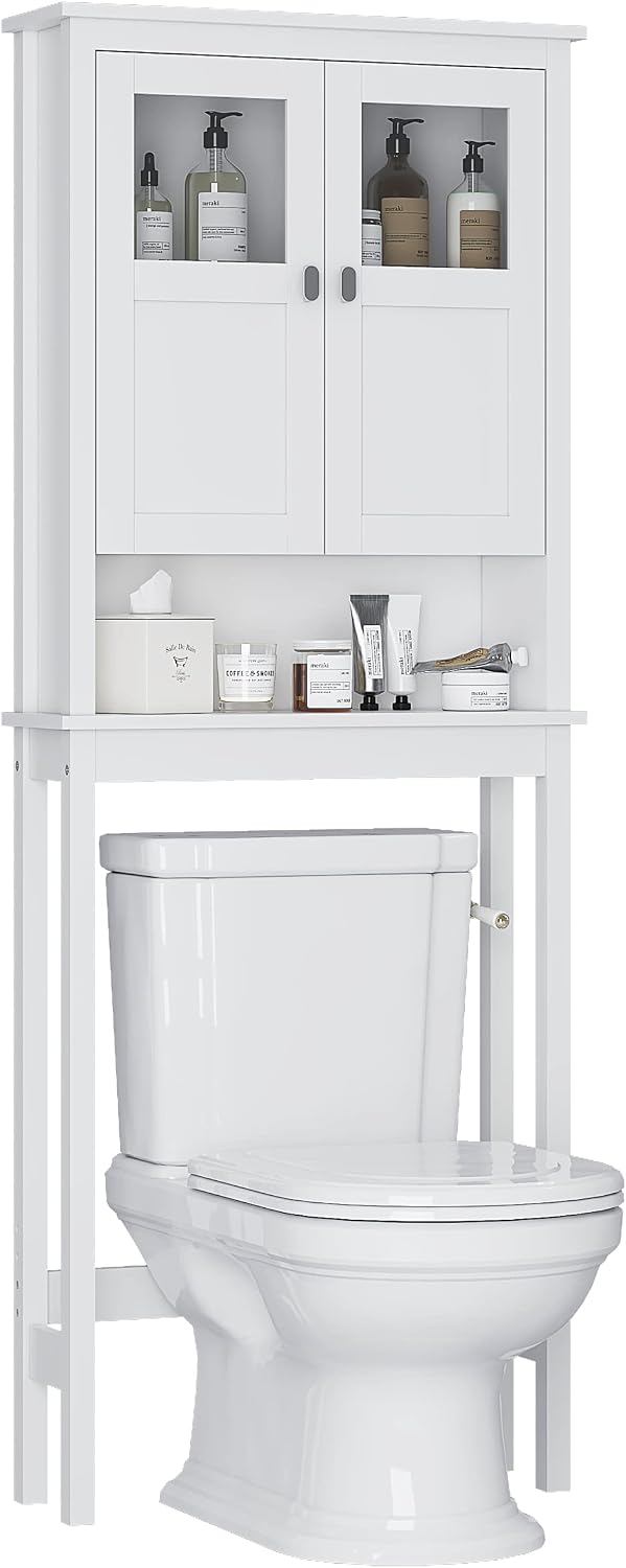 Spirich Bathroom Over the Toilet Storage Cabinet with Glass Doors, White